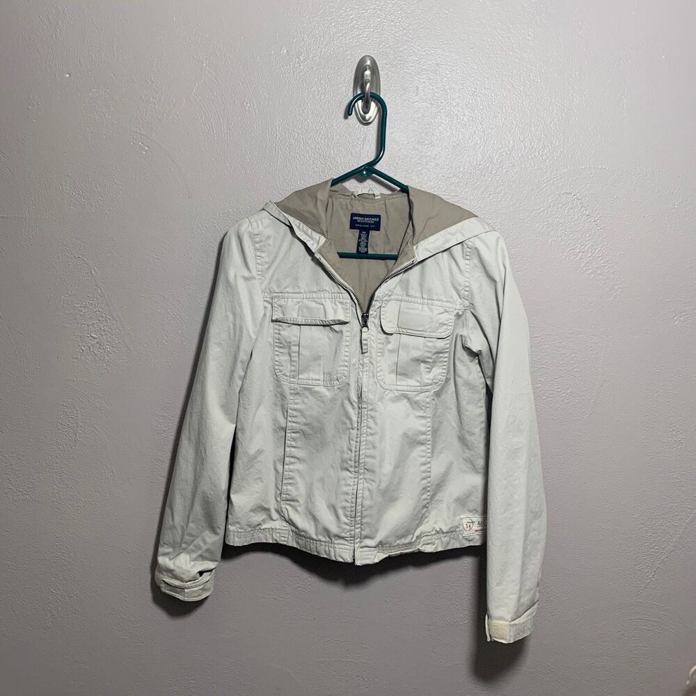 American Eagle Tan Sz XS Cotton Hooded Jacket Zip Up Coat Khaki